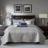 Navy Full/Queen Reversible Jacquard Quilt Set Throw Pillows 6-Piece Floral Vintage Pattern Soft Cotton for Wedding Hotel Julia M LifeStyles