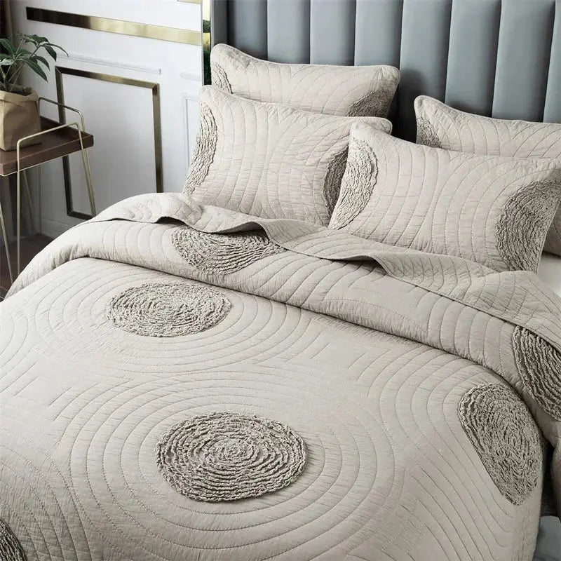 Handmade Bedding Quilts Embroidery Flower 100% Cotton Queen King Size Stitching Patchwork Bedspread 3pcs Quilt Set Julia M LifeStyles
