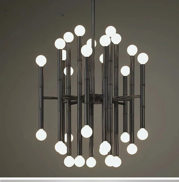 Modern Style Bamboo-shaped Chandelier Golden Chrome Pendant Lamp Living Room Dining Room American Household Lamps