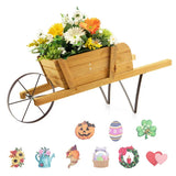 2-in-1 Wheelbarrow Planter with 9 Magnetic Accessories Wooden Wagon for Garden Yard Flower Pots & Planters