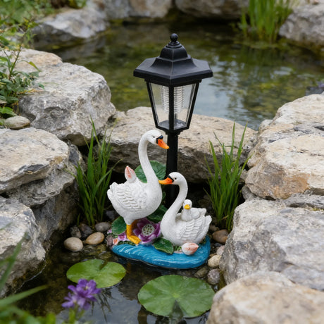 Swan Family Resin Street Lamp Decoration Piece