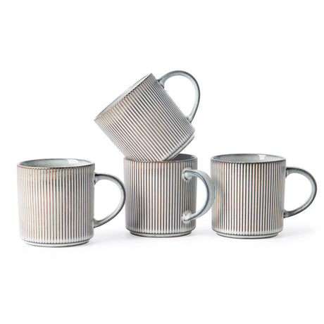 16Oz Ceramic Coffee Mugs Set of 4 Rustic Stoneware Coffee Cups Set with Large Handle for Latte Cocoa Tea Milk Smoky Blue Julia M LifeStyles
