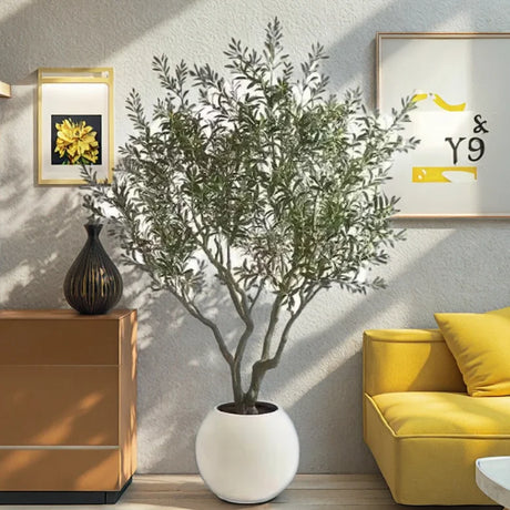 Large Artificial Plastic Olive Banana Bonsai Faux Potted Green Plan Tree with Lifelike Leaves Home Decor Window Display