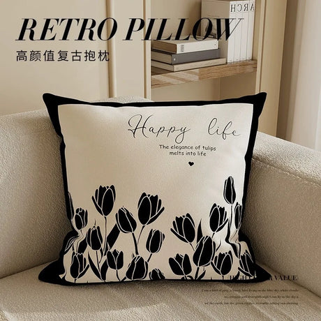 Nordic Style High-End French Retro Pillow Black and White Abstract Art Decorative Cushion for Sofa Bedroom