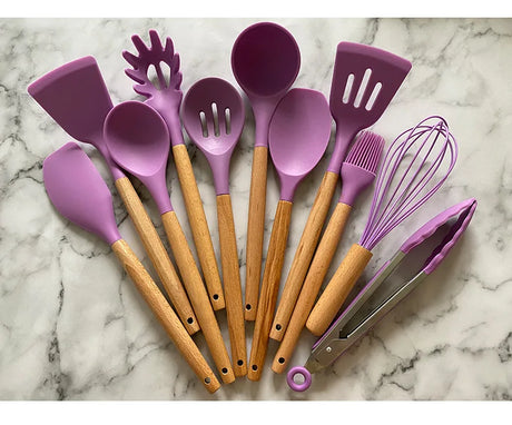 Silicone Kitchen Utensil Set - 11 Pieces with Storage Bucket