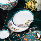 Luxurious 72-Piece Ceramic Dinnerware Set with Gold Rim and Floral Design