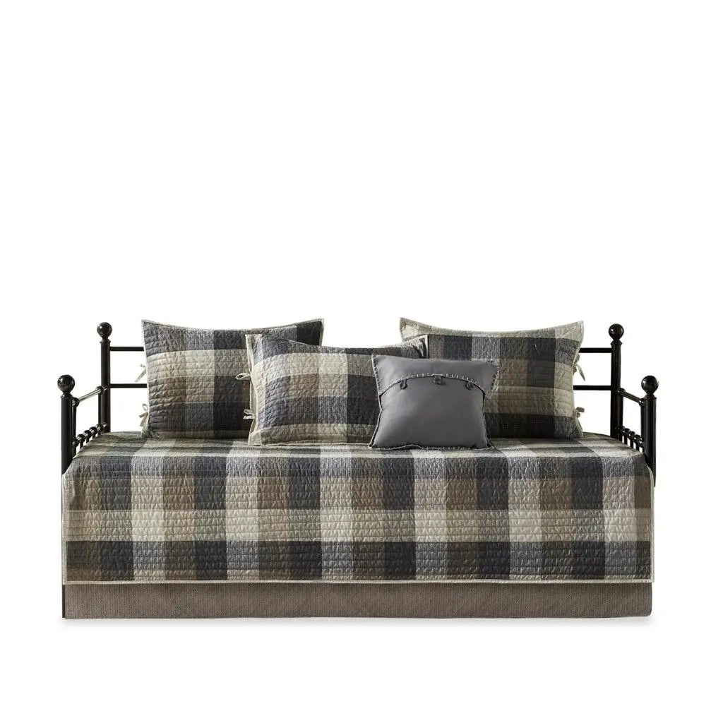 Reversible Plaid Daybed Cover Set - 8 Pieces, Solid Cotton, Multiple Sizes