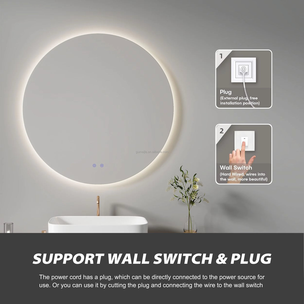 Dimmable Half Moon LED Smart Mirror with Anti-Fog Technology - Julia M LifeStyles