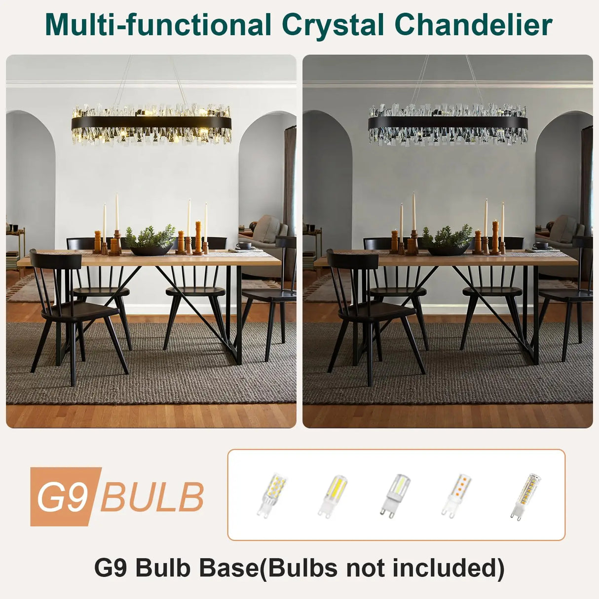 Modern Crystal Chandelier Rectangle Chandelier Luxury Oval Chandeliers for Kitchen Island, Dining Room, Living Room, Home Office