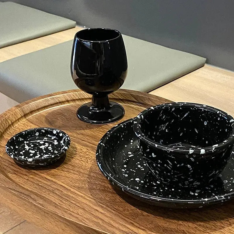 Japanese Style Retro Black White Spotted Ceramic Tableware Set - Julia M LifeStyles