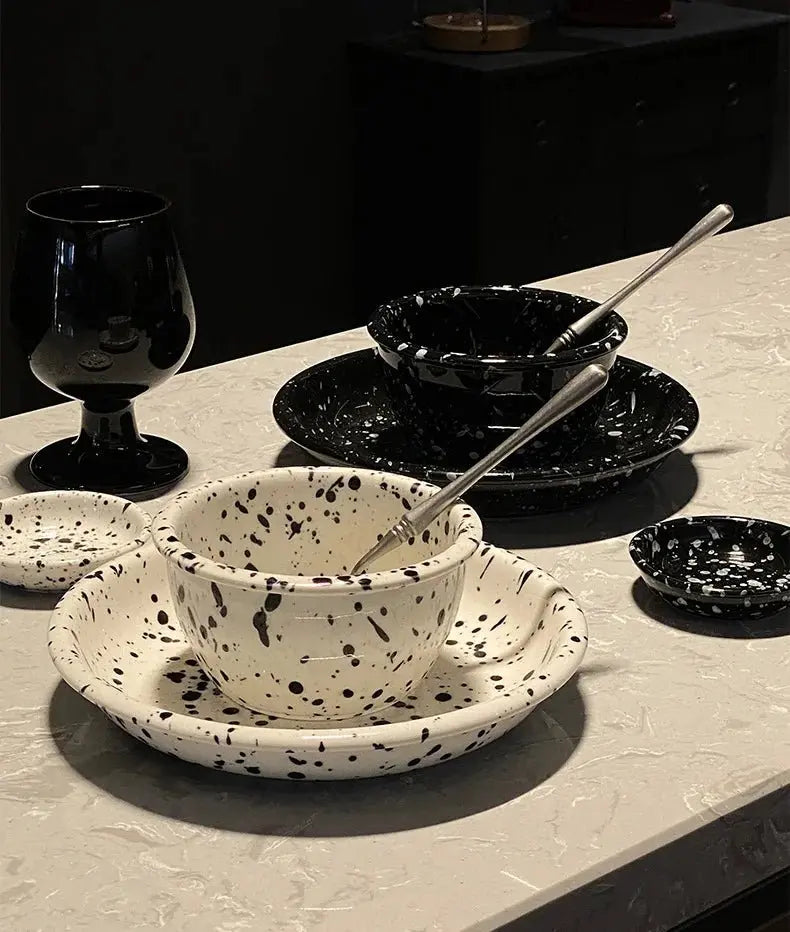 Japanese Style Retro Black White Spotted Ceramic Tableware Set - Julia M LifeStyles