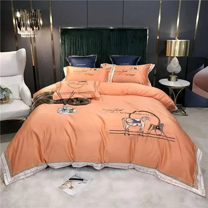 Julia M Luxury Knight Horse Embroidery Bedding Set - Julia M LifeStyles