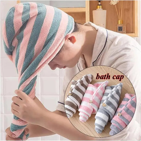 Ladies' Stripe Quick-Dry Hair Towel & Bath Cap - Julia M LifeStyles