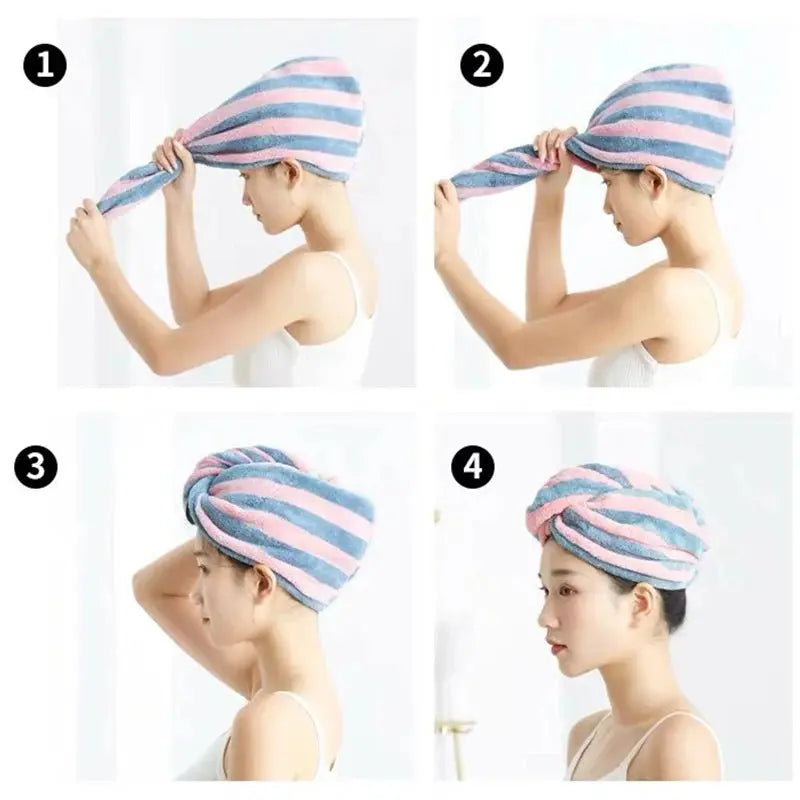 Ladies' Stripe Quick-Dry Hair Towel & Bath Cap - Julia M LifeStyles