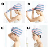 Ladies' Stripe Quick-Dry Hair Towel & Bath Cap - Julia M LifeStyles