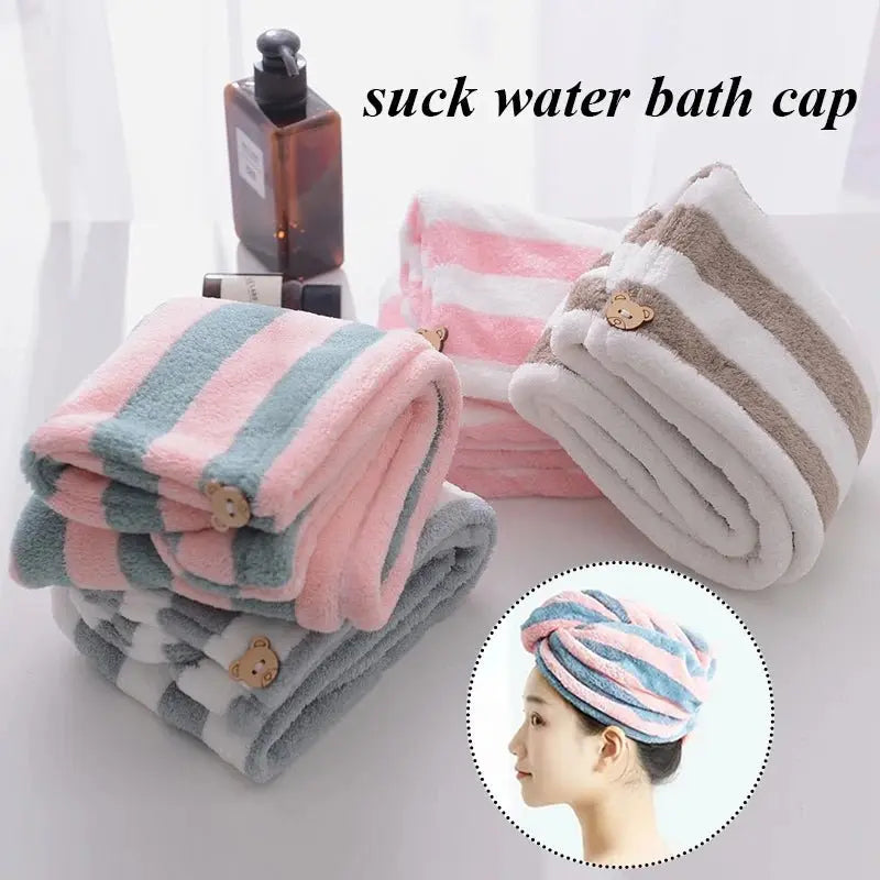 Ladies' Stripe Quick-Dry Hair Towel & Bath Cap - Julia M LifeStyles