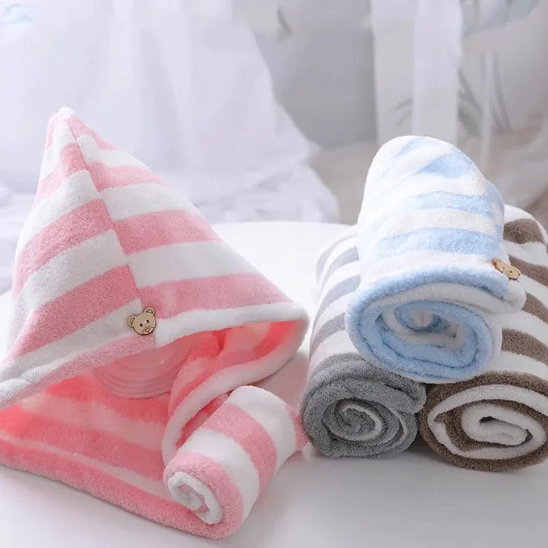 Ladies' Stripe Quick-Dry Hair Towel & Bath Cap - Julia M LifeStyles