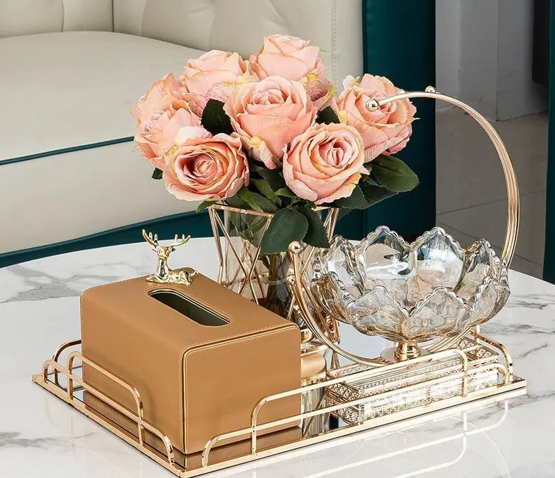 Living Room Good-looking Paper Extraction Box Ornamental Flower Candy Plate Suit Modern Entry Lux Style Dining Table Tissue Storage Box - Julia M LifeStyles