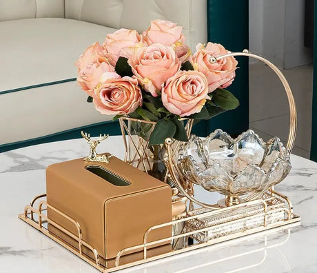 Living Room Good-looking Paper Extraction Box Ornamental Flower Candy Plate Suit Modern Entry Lux Style Dining Table Tissue Storage Box - Julia M LifeStyles