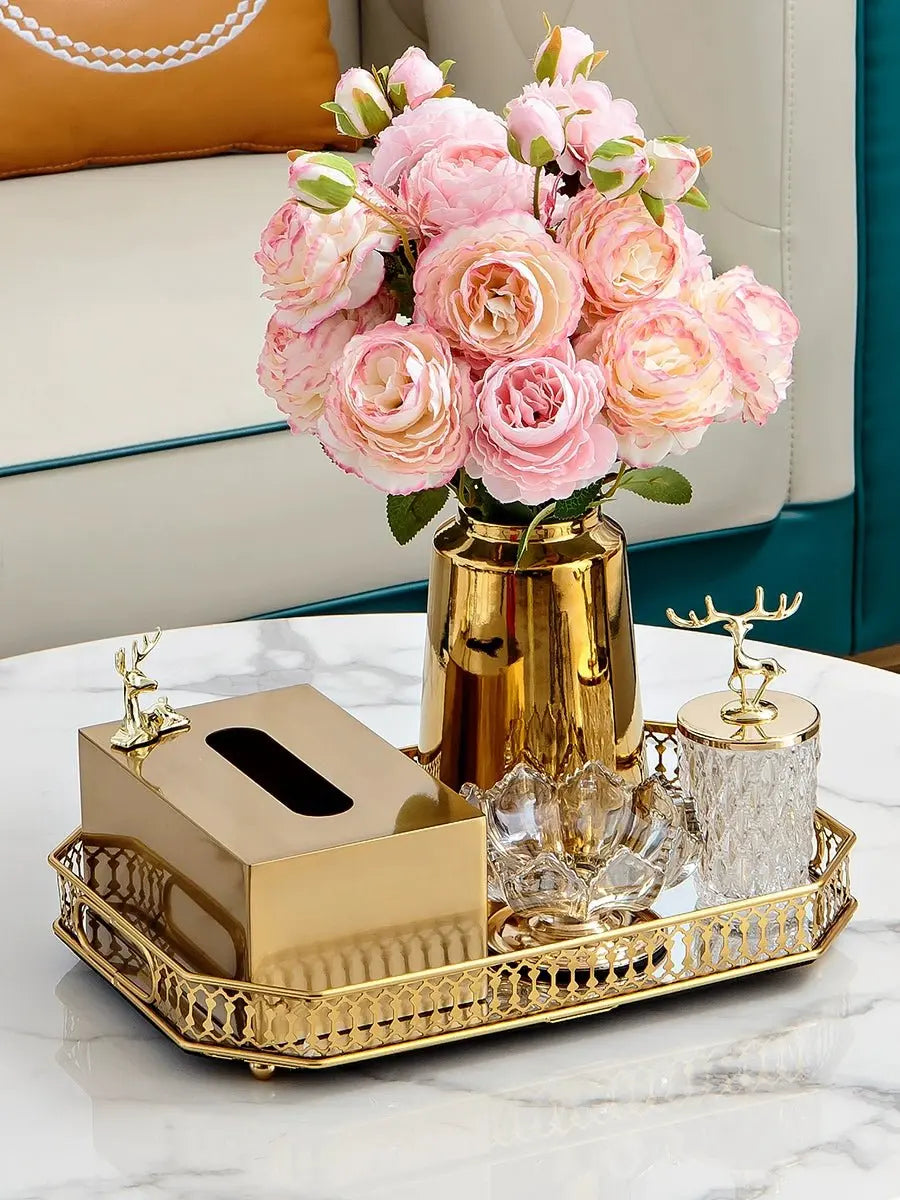 Luxurious Golden Alloy Tissue Box for Modern Living Spaces - Julia M LifeStyles
