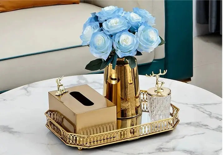 Luxurious Golden Alloy Tissue Box for Modern Living Spaces - Julia M LifeStyles