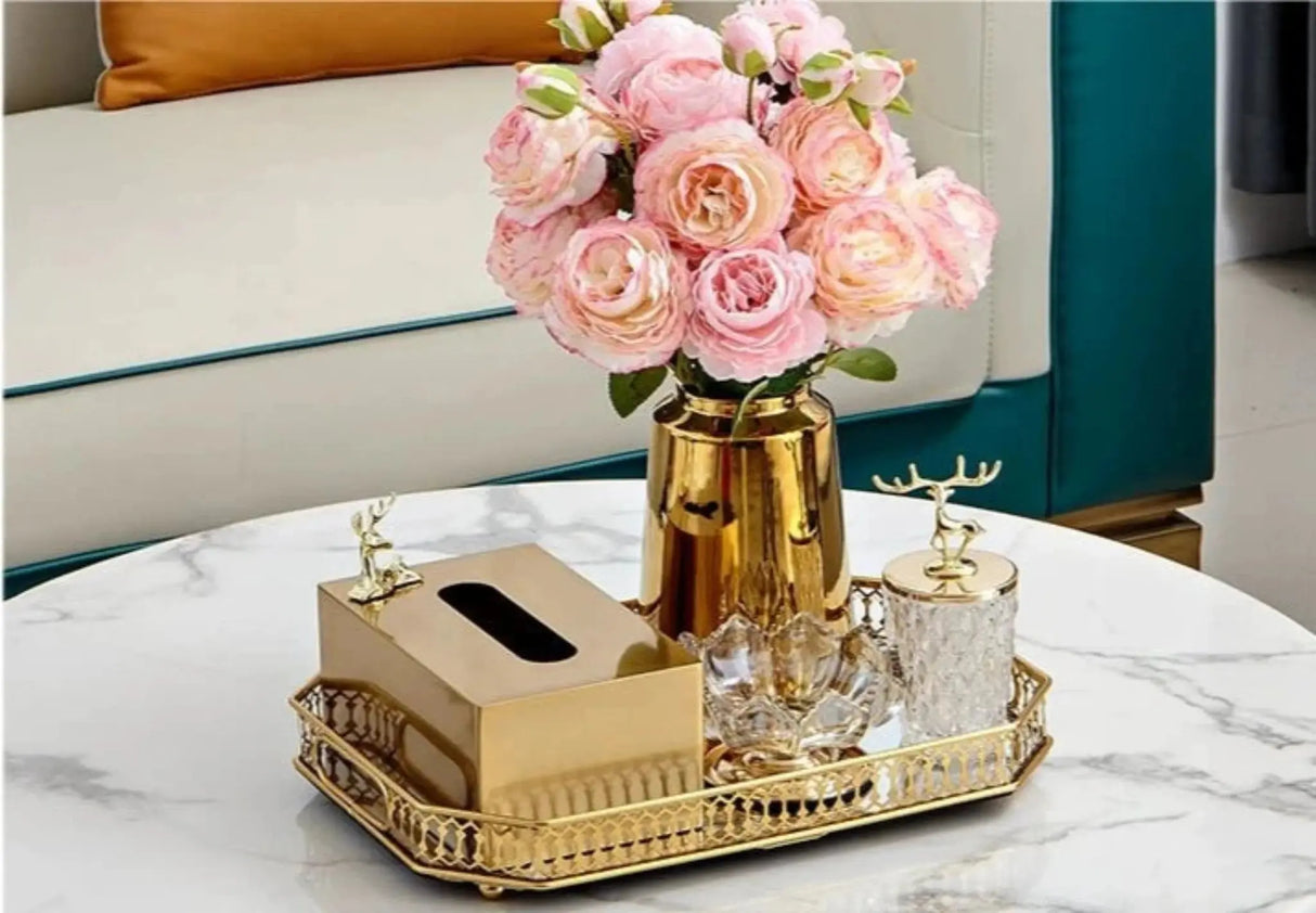 Luxurious Golden Alloy Tissue Box for Modern Living Spaces - Julia M LifeStyles