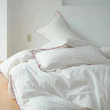 100%Washed Cotton Duvet Cover Set Comfy Simple Stripe Textured Soft Twin Double Queen Bedding set Flat/Fitted Sheet Pillowcases - Julia M LifeStyles
