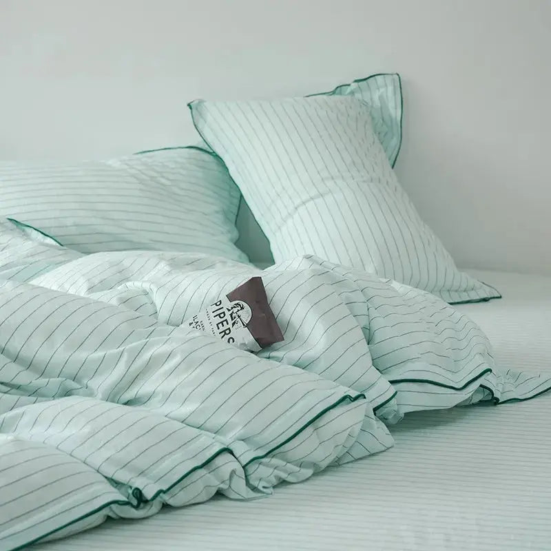 100%Washed Cotton Duvet Cover Set Comfy Simple Stripe Textured Soft Twin Double Queen Bedding set Flat/Fitted Sheet Pillowcases - Julia M LifeStyles