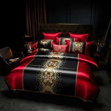 Luxury Black Red Silk Satin & Egyptian Cotton 8Pcs Bedding Set with Embroidery - Julia M LifeStyles