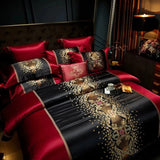 Luxury Black Red Silk Satin & Egyptian Cotton 8Pcs Bedding Set with Embroidery - Julia M LifeStyles