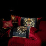 Luxury Black Red Silk Satin & Egyptian Cotton 8Pcs Bedding Set with Embroidery - Julia M LifeStyles