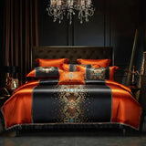 Luxury Black Red Silk Satin & Egyptian Cotton 8Pcs Bedding Set with Embroidery - Julia M LifeStyles