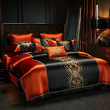 Luxury Black Red Silk Satin & Egyptian Cotton 8Pcs Bedding Set with Embroidery - Julia M LifeStyles