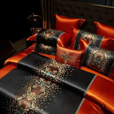 Luxury Black Red Silk Satin & Egyptian Cotton 8Pcs Bedding Set with Embroidery - Julia M LifeStyles