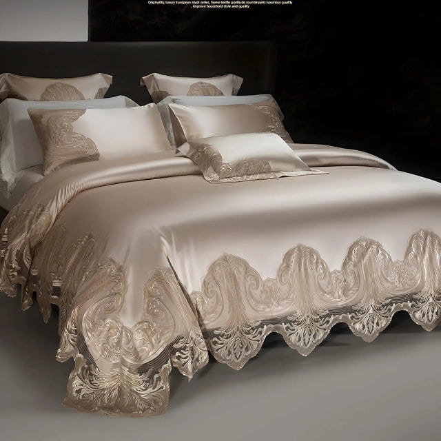 Luxury Pure Cotton Lace Bedding Set - Four-Piece European Style - Julia M LifeStyles