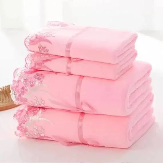 Microfiber Towel Set | Luxury Lace Embroidered Bath Towel Gift Set - Julia M LifeStyles