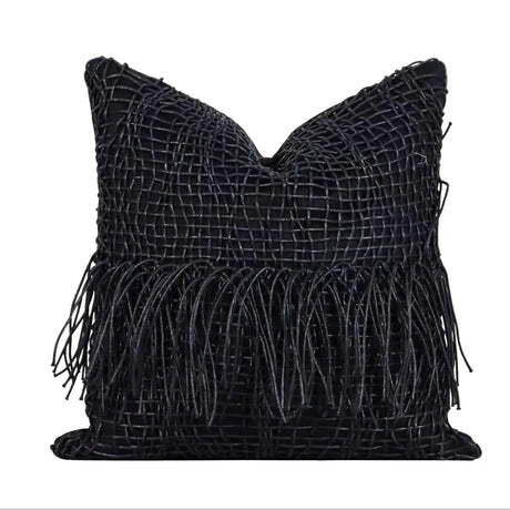 Modern Light Luxury Black and Gray Abstract Tassel Patchwork Minimalist Sofa Living Room Home Pillow Bedside Cushion Pillowcase - Julia M LifeStyles