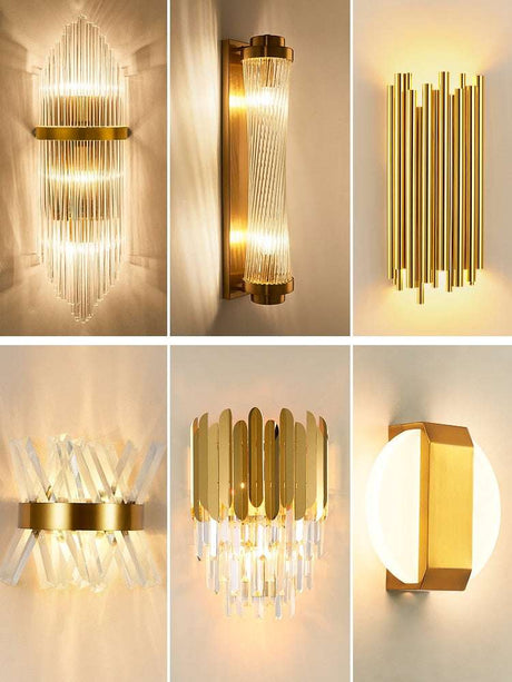 Modern Light Luxury Crystal Gold Wall Lamps Modern Light Luxury Crystal Gold Wall Lamps 3256803420295564-wall lamp01-China-Warm light wall light fixtures 159