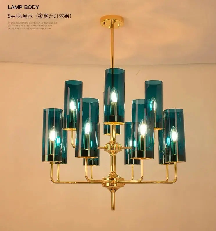 Modern Luxury Glass Chandelier with 6-15 Heads in Blue/Cognac - Julia M LifeStyles
