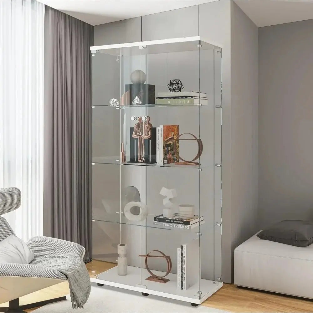Modern White Floor Standing Glass Display Cabinet with 4 Dividers - Julia M LifeStyles