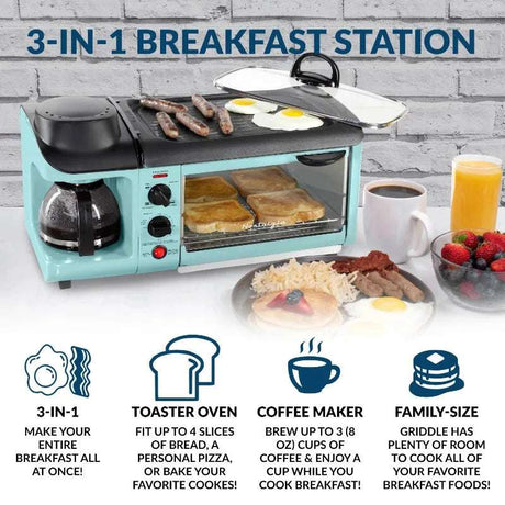 Nostalgia BST3AQ Retro 3-in-1 Family Size Electric Breakfast Station, Coffeemaker, Griddle, Toaster Oven - Aqua Nostalgia BST3AQ Retro 3-in-1 Family Size Electric Breakfast Station, Coffeemaker, Griddle, Toaster Oven - Aqua 1005006205757037-United States-us 101