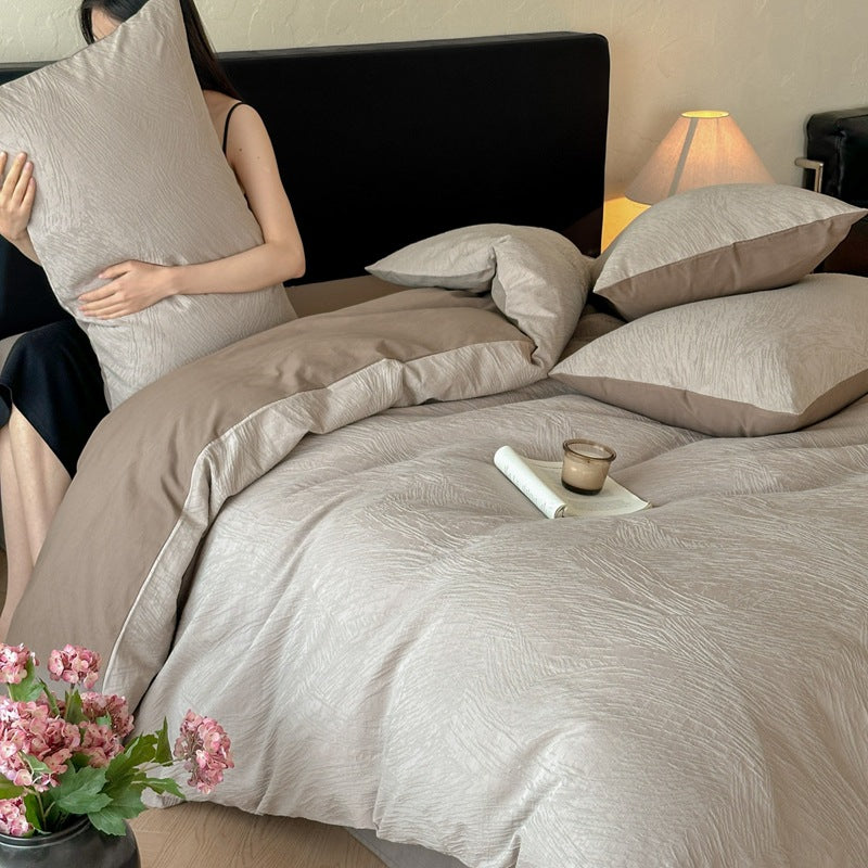 Class a Light Luxury Style Jacquard Washed Cotton Four-Piece Set, Pure Cotton Texture, Suitable for Sleeping Directly on the Bed, High-End Bedding