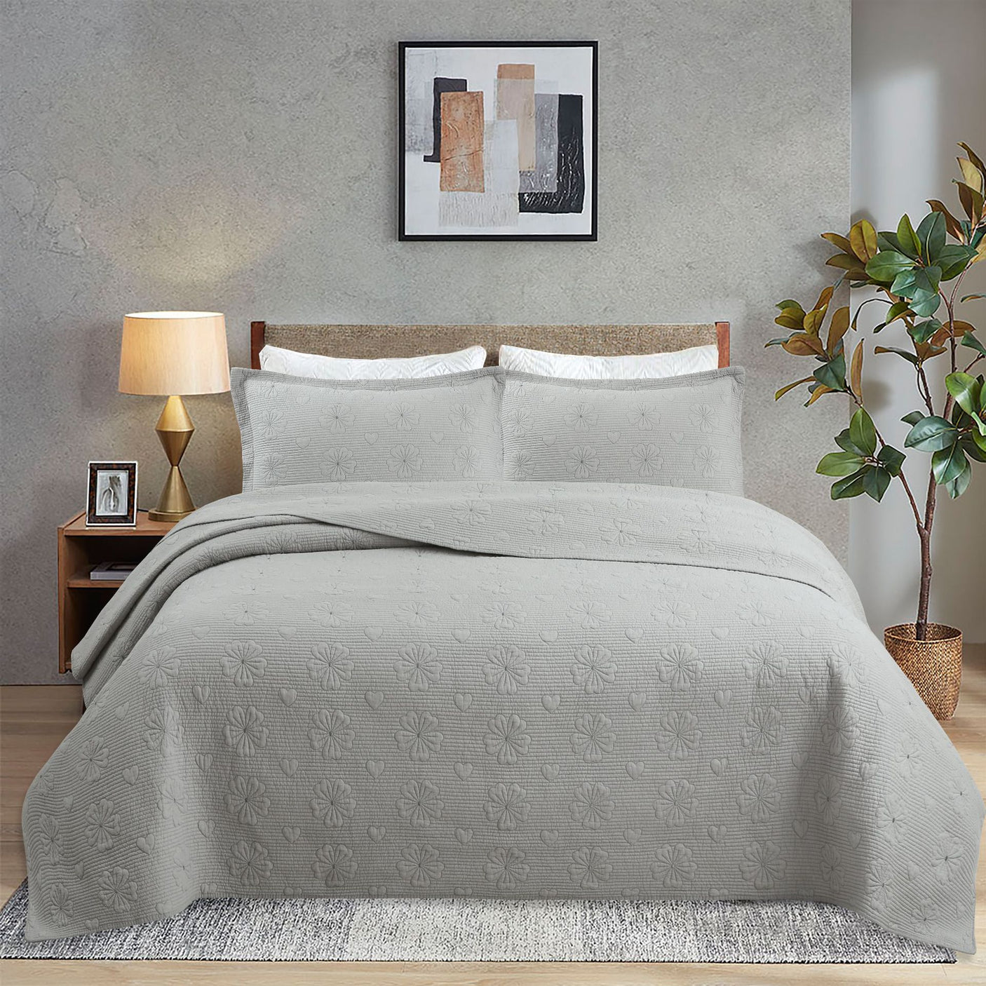Simple pure cotton bed cover three-piece Nordic double summer cool air conditioning quilt active printing and dyeing breathable comfortable Four Seasons blanket