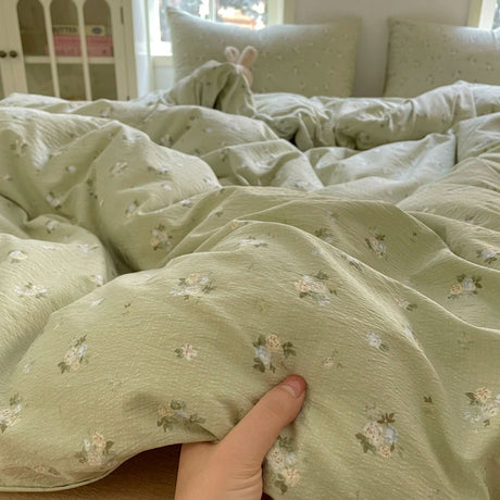 Young Adult Heart Double-Layer Yarn Bedding Four-Piece Set Washed Cotton Duvet Cover Dormitory Bed Single Student Three-Piece Set 4 Julia M LifeStyles