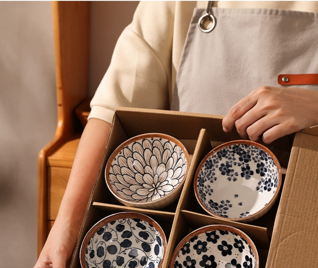 Japanese-Inspired Ceramic Rice Bowl Set in Gift Box