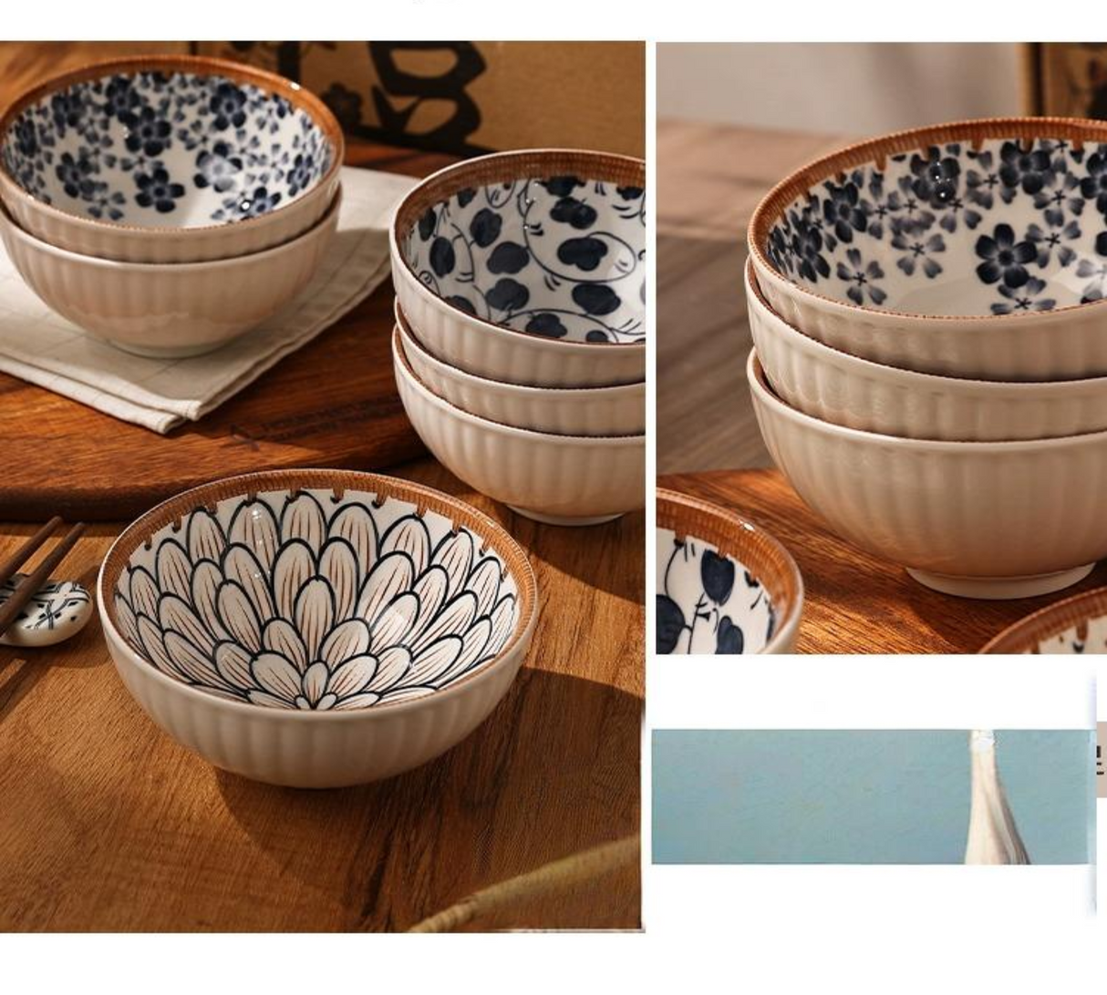 Japanese-Inspired Ceramic Rice Bowl Set in Gift Box