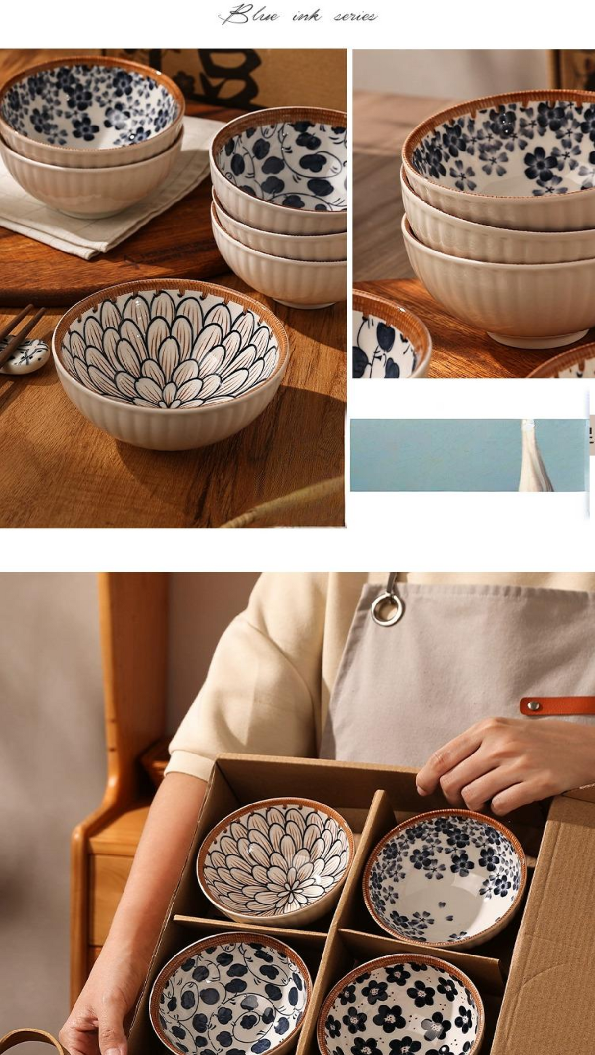 Japanese-Inspired Ceramic Rice Bowl Set in Gift Box