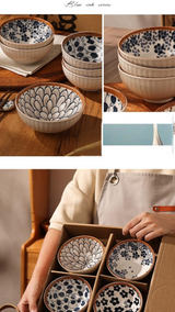 Japanese-Inspired Ceramic Rice Bowl Set in Gift Box