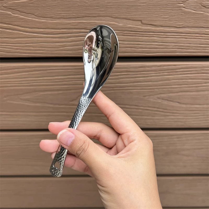 Retro Hammer Point Spoon Stainless Steel Hammer Pattern Spoon Commercial Thickened Spoon Creative Eating Spoon Good-looking Dessert Spoon Julia M LifeStyles