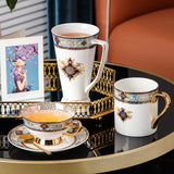 European Porcelain Coffee Cup & Saucer Set – 4-Piece British Afternoon Tea Gift Set